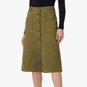 Joe's Jeans The Premium Cargo Midi Skirt Button Front Army Green 30 BNWT